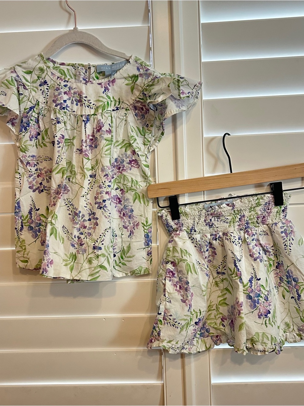 Hill House Kids White Floral Short Sleeve Set - I Purple & Green
